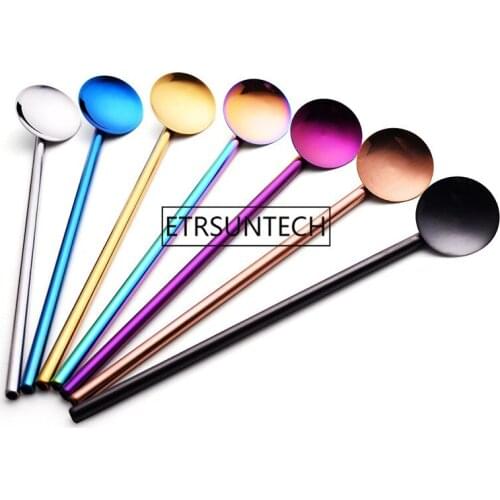 Colorful Reusable Drinking Straws Spoon Stainless Steel Drinking Straw Cocktail Stirring spoon Bar Milk Coffee stirring tools