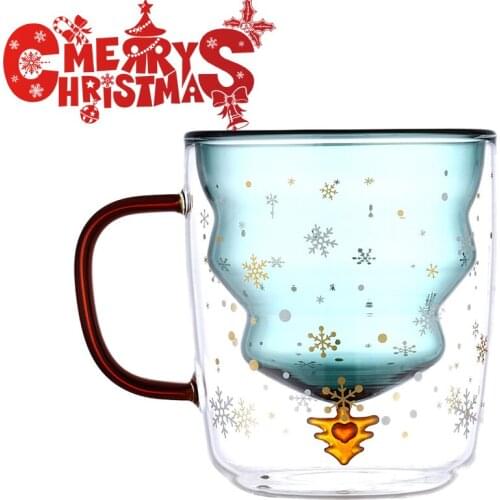 3D Transparent Double Anti-Scalding Glass Creative Christmas Tree Star Cup Coffee Mug Childrens Christmas Gift