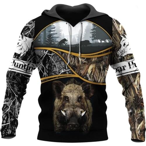 Fashion 3D Printed Boar Hunting Hoodie Harajuku Autumn Sweatshirt Unisex Casual Zip Jacket Tops