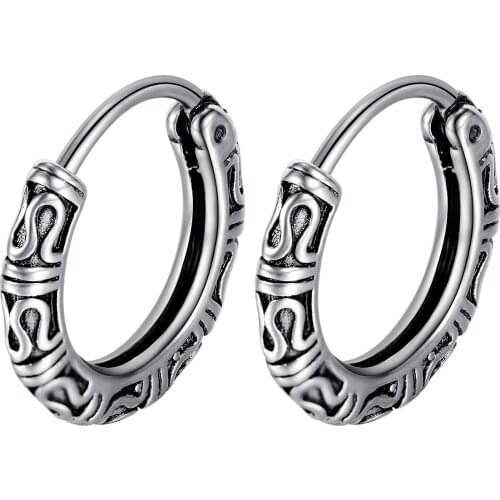 Megin D Hiphop Vintage Personality Cool Titanium Steel Stud Earrings for Men Women Couple Friend Fashion Design Gift Jewelry