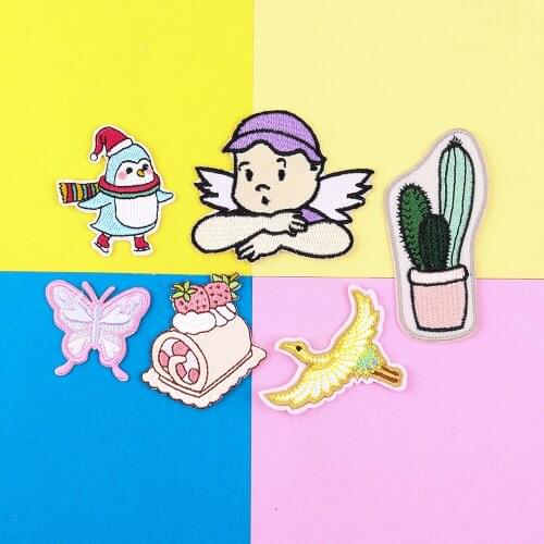 Cartoon lAnimal Penguin crane Patch Boy angel Cactus Embroidery Iron Sew On Patches Decor For Bag Jeans Applique