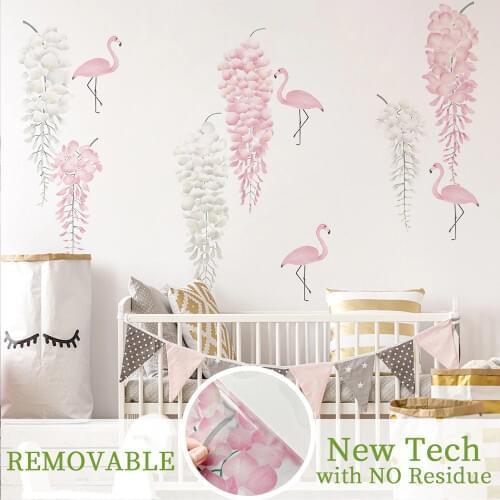Wisteria And Flamingo Wall Stickers Living Room Bedroom Decoration Corridor Large Stickers Self-Adhesive Wallpaper