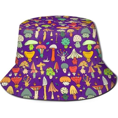 NOISYDESIGNS Summer Colorful Mushroom Pattern Bucket Hats Womens Fashion Sunshade Fishermans Hat Basin Hat Outdoor Bucket Hats