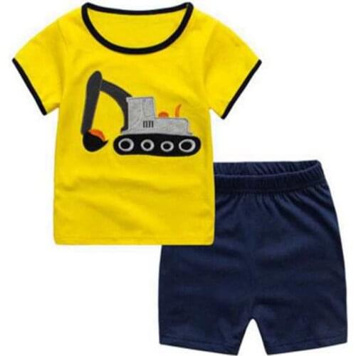 New Summer Girls Pajamas Sets Short Sleeve Childrens Sleepwear 100% Cotton Kids Pijama Girl Pyjama Yellow Cartoon Nightgown