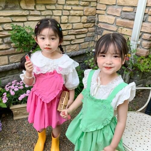 Summer New Arrival Korean style girls heart suspender dress all-match sweet fashion girls dress for cute baby girls