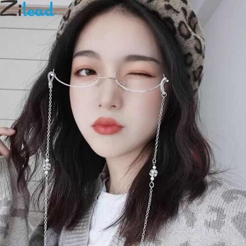 Zilead Ladys Cat Eyes Half Frame Glasses Frame Retro Women Crystal Chain Pendent Eyewear Glasses Without Lens Eyeglasses Frame