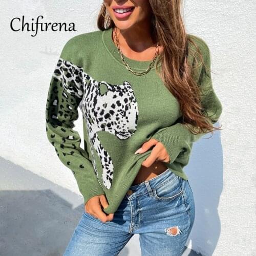 Chifirena Korean Style Autumn Sweater Women Knitwear Leopard Winter Jumper Mujer Loose Kawaii Long Sleeve Knitted Pull Sweaters