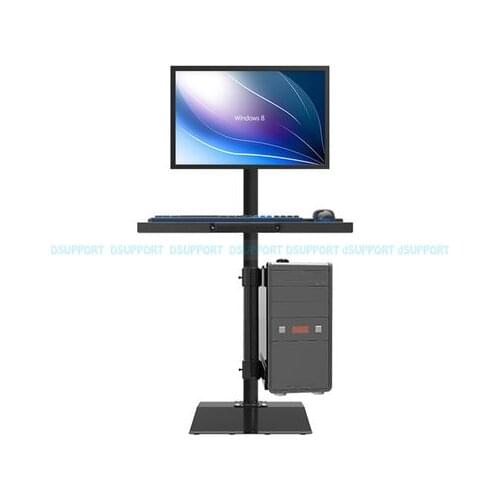 W841 Full Rotation Free Lifting Floor Stand 10-27 inch Monitor Keyboard Tray Holder Monitor Stand With Computer Host Holder