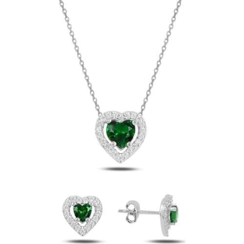 Silverlina Silver Heart Colorful Zircon Engagement Set