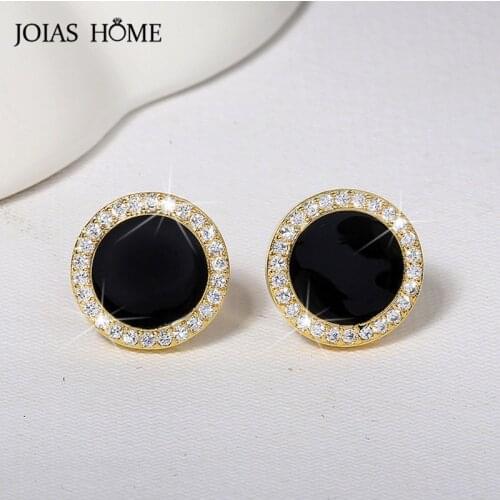 JoiasHome Female Geometry Silver 925 Jewelry Gemstones Black Earrings for Women Round Star Bowknot Square Heart-shaped Ear Studs