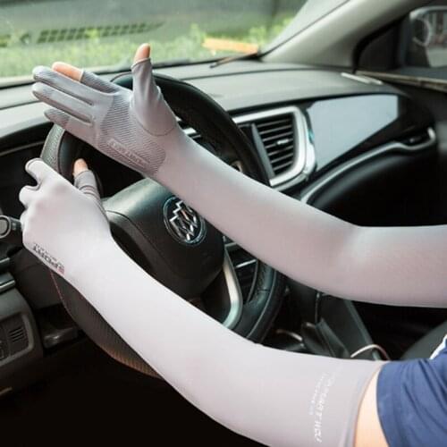 Ice silk sunscreen sleeves for men and women lengthened driving and riding gloves non-slip fishing ice cool two-finger arm guard