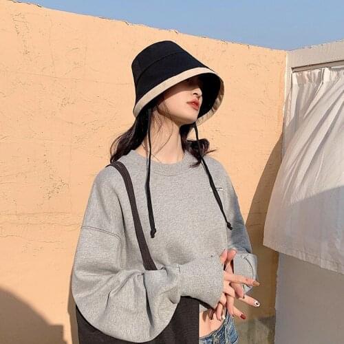 New Sun Hats Women Summer Stitching Color Bucket Hat Female Pure Color Panama Fedoras Outdoor Fisherman Hat Visor Basin Cap
