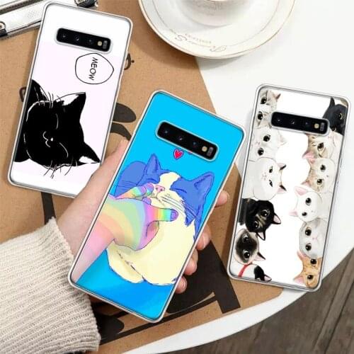 Cat Cute Kitten Cartoon Silicon Phone Case For Samsung Galaxy A51 A71 A70 A50 A40 A30 A20E A10S A01 A21 A6 A7 A8 A9 Plus + Cover