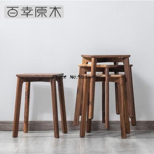 Black walnut solid wood stool living room bench wooden stool folding square stool simple household dining dining chair stool mak