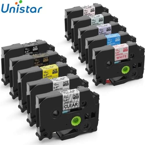 Unistar 10Pack 12mm Mix Color Compatible for Brother Label Printer Standard Laminated Label Tape TZe-231 131 231 631 334 335 232