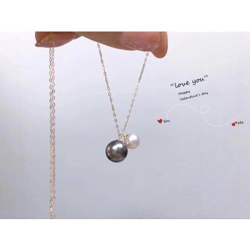 D320 Pearls Necklace Fine Jewelry Solid 18K Gold Natural 6-10mm Fresh Water Pinkish and Black Pearl Pendants Necklaces for Women