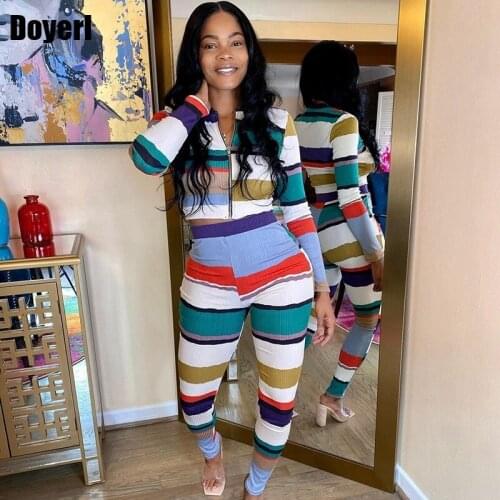 Striped Two Piece Set Women Tracksuit Set Jogger Zipper Jacket Crop Top and Pants Matching Sets Sweat Suits Women Casual Outfits
