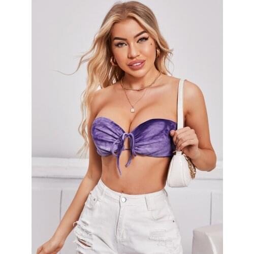 Women Sexy Tie Dye Bandeau Strapless Sleeveless Backless Front Lace Up Tube Tops Womens Clothes Corset Top Female T-shirt Y2k