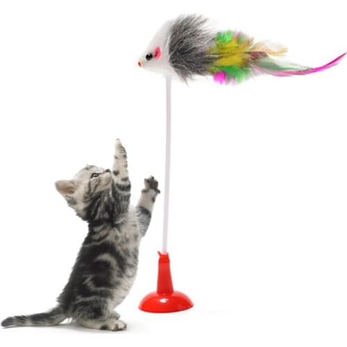 1PC Funny Cat Toys Elastic Feather False Mouse Spring Sucker Toys for Cat Playing Pet Toy Training for Kitten Cats