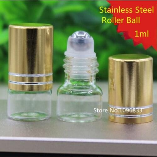 100pcs Empty Glass Roll on Ball Bottle Portable Eye Essential Oil Bottle With Stainless Steel Glass Roller Ball Bottle 1ml 1g