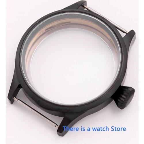 43mm Corgeut stainless steel PVD Black sapphire glass mens watch case fit ST36 ETA 6497 6498 movement