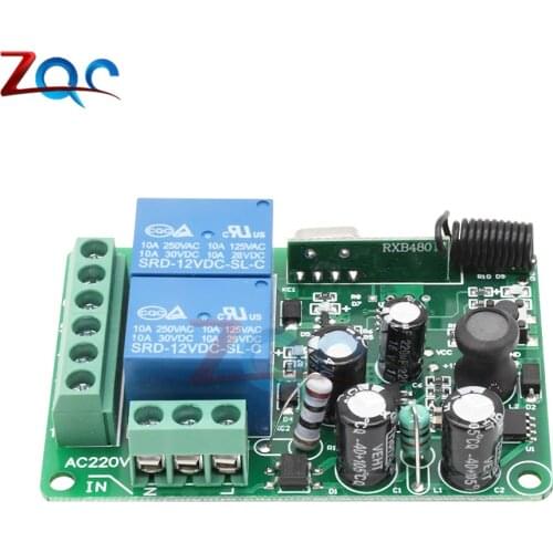 433Mhz AC 110V 220V 2 Channel Relay Module Remote Light Switch 1 Way Wireless Relay Receiver Board