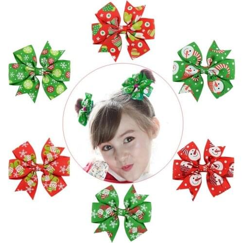 6pcs Christmas Bows With Clip for Kids Girl Headwear Decoration Christmas Party Decor Hair Clips Hair Accessories Craft Supplies