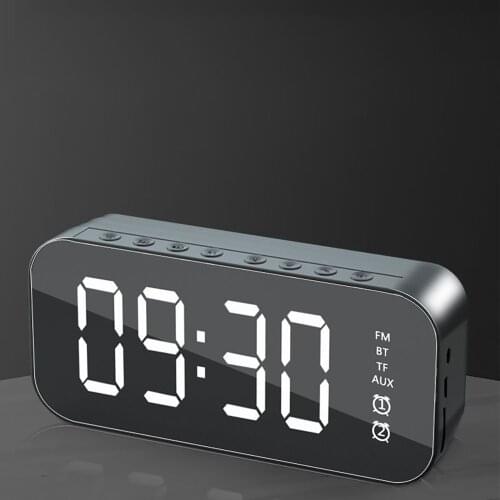 A18 Multifunctional Alarm Clock Audio Rectangular Subwoofer Mirror Wireless Bluetooth Speaker Music Player Carry Charging Cable