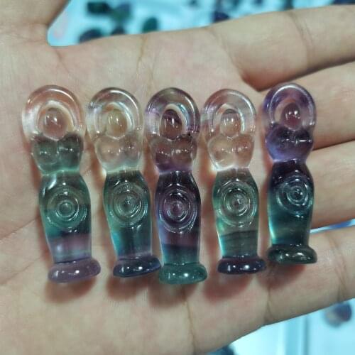 AAA+100% Natural color fluorite quartz goddess crystal carving healing two themes