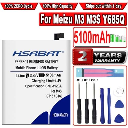 HSABAT BT15 5100mAh Battery for Meizu M3 M3S / M3S mini Y685Q M688Q M688C M688M M688U Mobile Phone Batteries