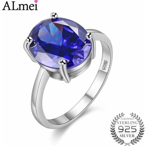 Almei Big Oval Ocean Blue Topaz Ring S925 Sterling Silver Fine Jewelry Wedding Rings Zircon for Women with Free Box 40% FJ040