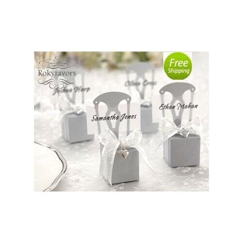 FREE SHIPPING 50PCS Mini Silver Chair Candy Box with Heart Charm Wedding Favors Party Gifts Party Reception Table Decor Ideas