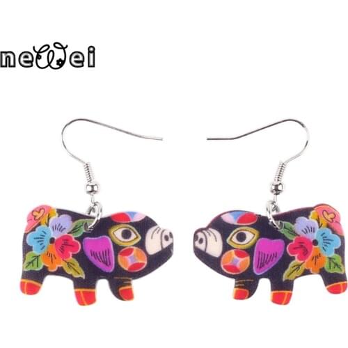 Bonsny Statement Acrylic Floral Pig Earrings Drop Dangle Big Long Novelty Animal Jewelry For Women Girls Teens Gift Charms Party