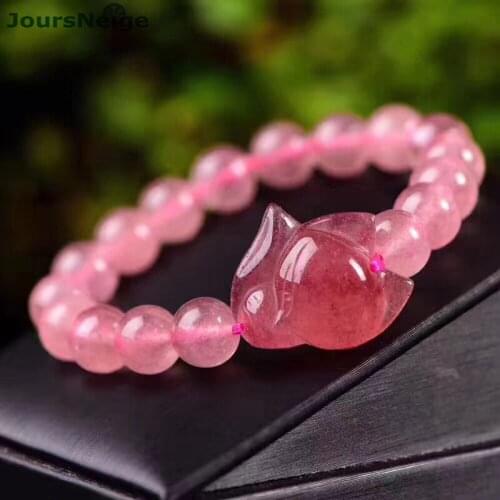 Wholesale Strawberry Natural Crystal Bracelets for Women Girl Gifts 10mm Beads With Fox Natural Stone Crystal Trendy Jewelry