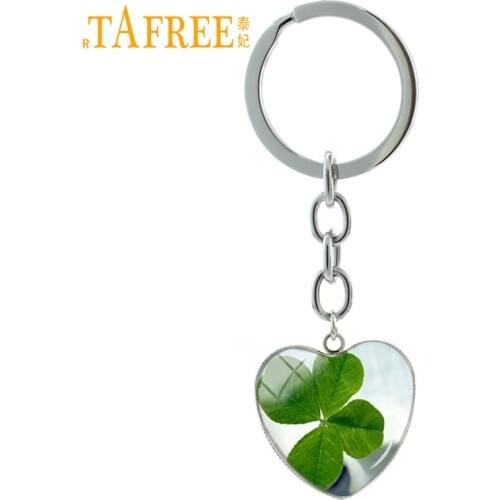 TAFREE green Shamrock Clover Pendant keychain Lucky Charm Irish St. patricks day Jewelry key chain ring for women gifts HP215