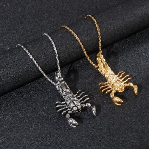 Men Crayfish Pendant Necklace Gold Silver Color Stainless Steel Choker Chain Around The Neck Fashion Homens Jewelry Accessories