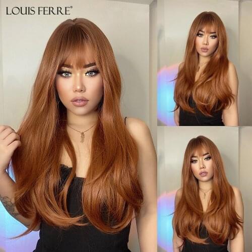 LOUIS FERRE Long Ombre Rose Red Pink Synthetic Wigs Blue Purple Cosplay Wave Wig with Bnags for Black Women Heat Resistant Fibre
