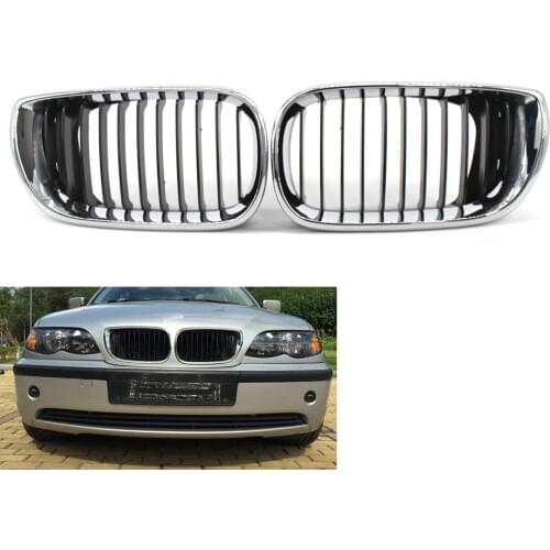For BMW E46 Front Grille 02-05 3 Series 4 Door Gloss Kidney Style Half Silver