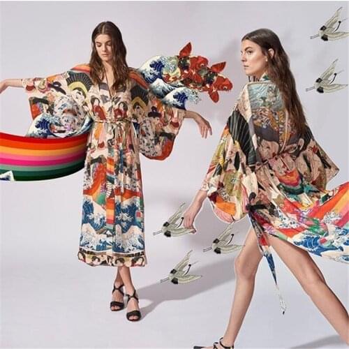 DUISNENA colorful casual robe swimsuit cardigan suntan shirt sexy swimwear bikini cover up beach blouse kimono Kaftan