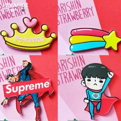 FIMAODZ Super Hero Princess Brooches For Women Men Rainbow Star Medal Badge Heart Lapel Pins Super Dad Son Daughter Party Gift