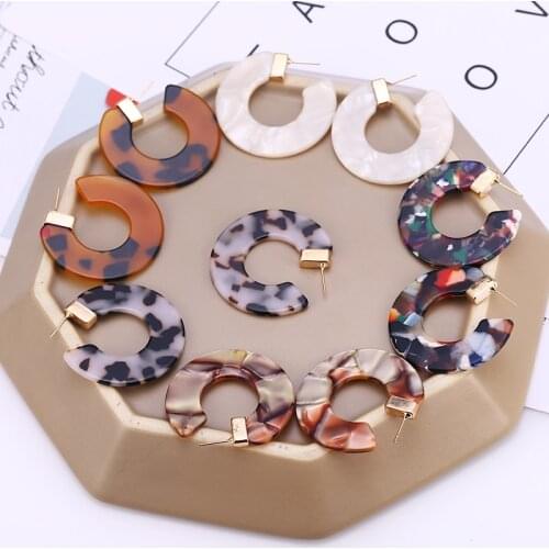 HOCOLE New Fashion Bohemia Acrylic Drop Earring Female Vintage Leopard Print Circle Hoops Geometric Acetate Earring Jewelry