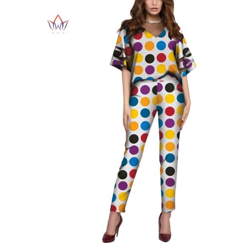 2 Pieces Set African Women Top and Pant Set T Shirt Tops Dashiki Print Trousers African Women Clothing Customize WY5444