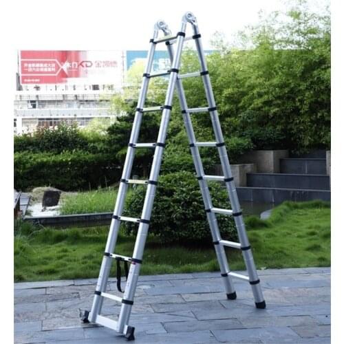 High Quality Thickening Aluminium Alloy Herringbone Ladder Portable Household 9+9 Steps Telescopic Ladders (2.65M+2.65M)