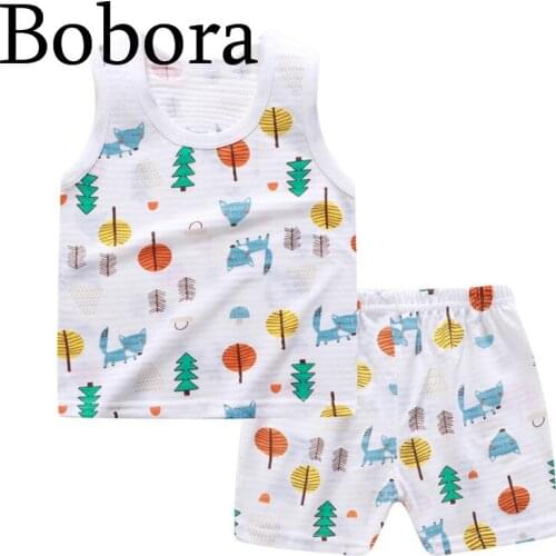 Bobora Newborn Baby Boys Girls Summer Casual Outfits Sun Print O-neck T-shirts+Shorts Pants Children Holiday Cotton Clothing