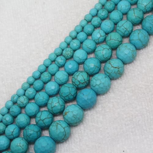 Mini. Order is $7! 4-14mm Faceted Blue Turquoises Round stone DIY Jewelry Making loose beads 15"
