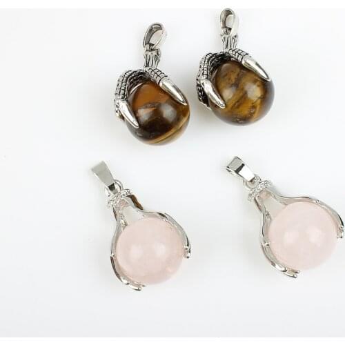 Fashion Natural Semi-precious Stone Pendants 20*30mm Round Shape Tigereye Rose Quartz Pendants DIY Pendant For Necklace Whosale