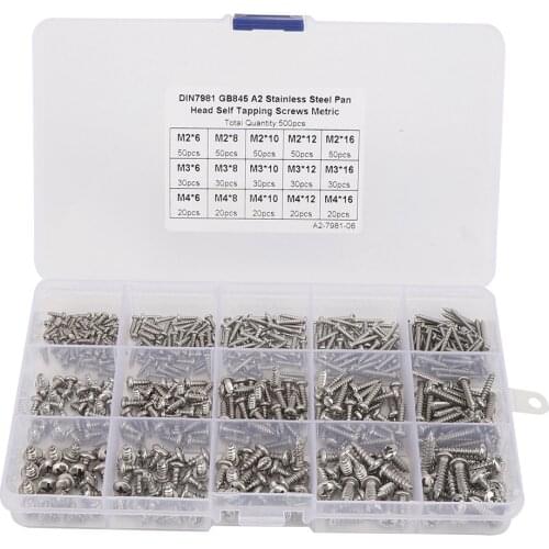 500Pcs M2/M3/M4 Pan Head Cross Screw Set Stainless Steel Screw Assortment DIY Furniture Repair Kit With Portable Storage Box