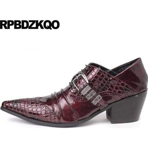 Office High Heel Men Burgundy Monk Strap Python Leather Snakeskin Alligator Snake Skin Brand Luxury Crocodile Shoes Large Size