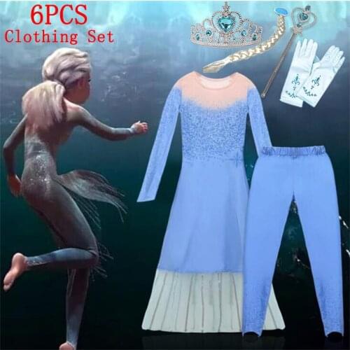 Long Sleeeves Snow Dress 4-10 Years Kids Birthday Party Cosplay Dress up for Girls Halloween Carnival Princess Costume