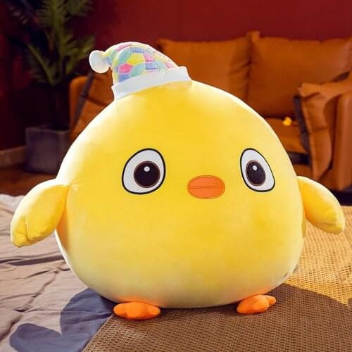 45/55cm Cute Yellow Fatty Chicken Plush Toys Stuffed Cushion Soft Animal Sofa Pillow Chick Wearing Hat Doll Kids Girls Birthday